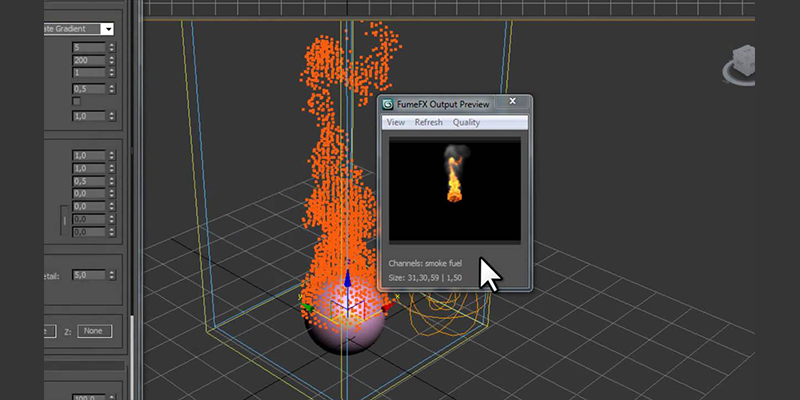 Output preview of FumeFX 3Ds Max VFX plugin