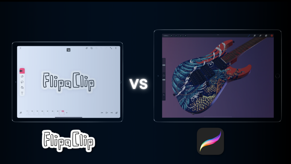 flipaclip vs procreate user interface on tablet. 