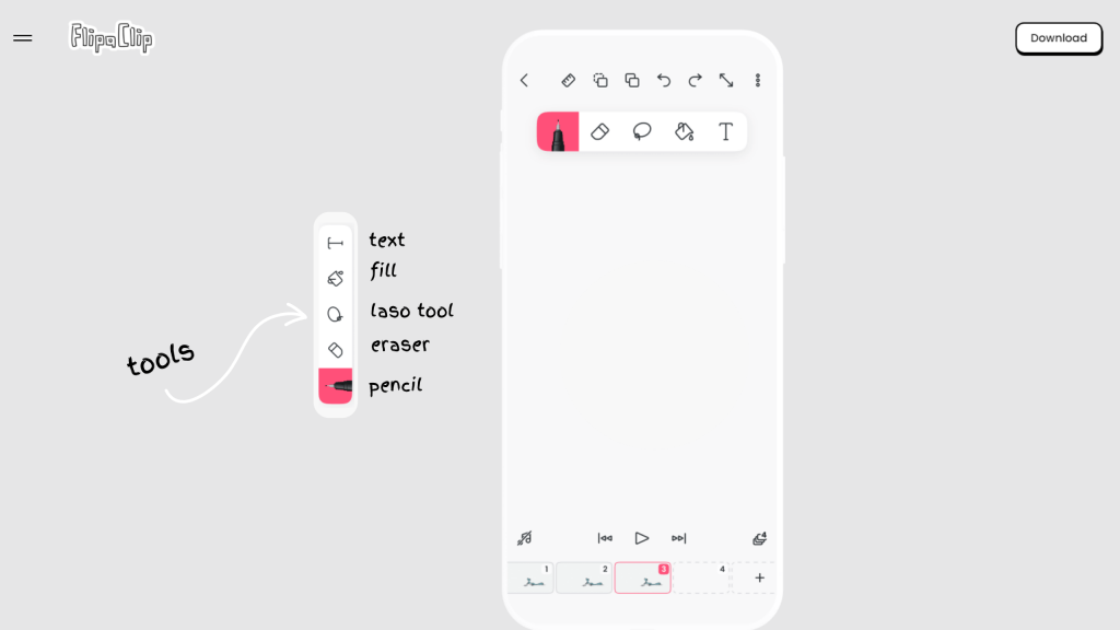 Screenshot of the basic drawing tools of Flipaclip on the mobile interface.