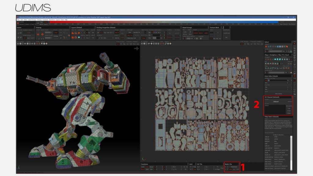 An example of a udim for a 3D mecha character.