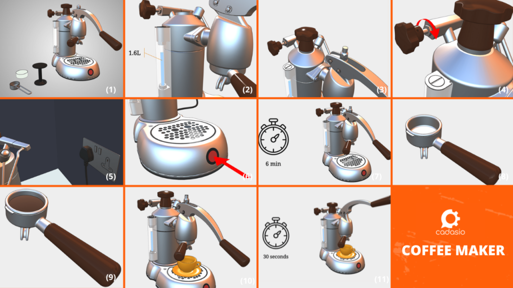 3D product design manual example of a coffee machine