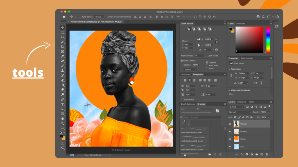 Overview of Photoshop's tools and panels.