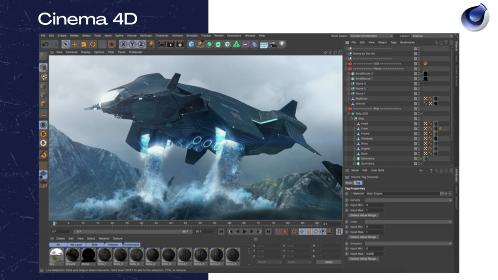 An example of a spaceship VFX made in Cinema 4D.