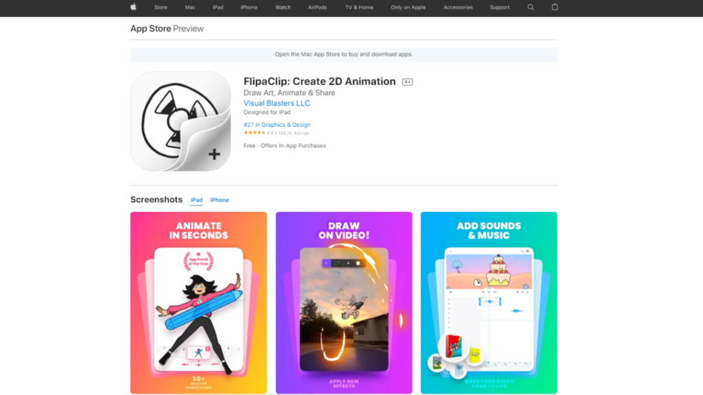 Flipaclip page on the App Store.