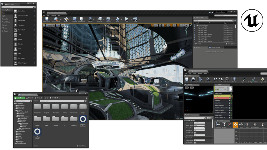 Unreal Engine's tool panels that make it great as an indie game engine.