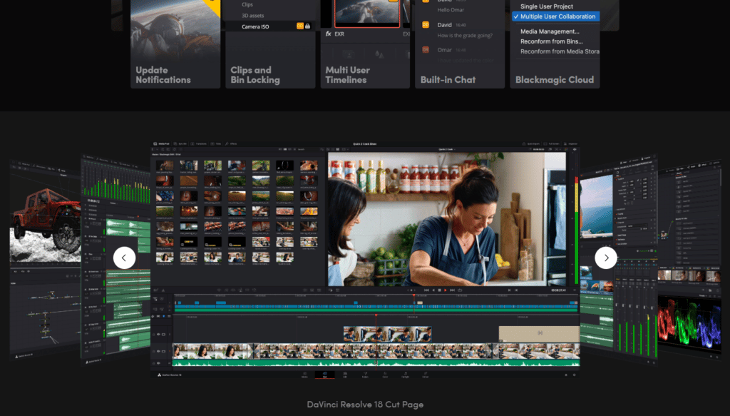 The cut page of Davinci Resolve video editing software